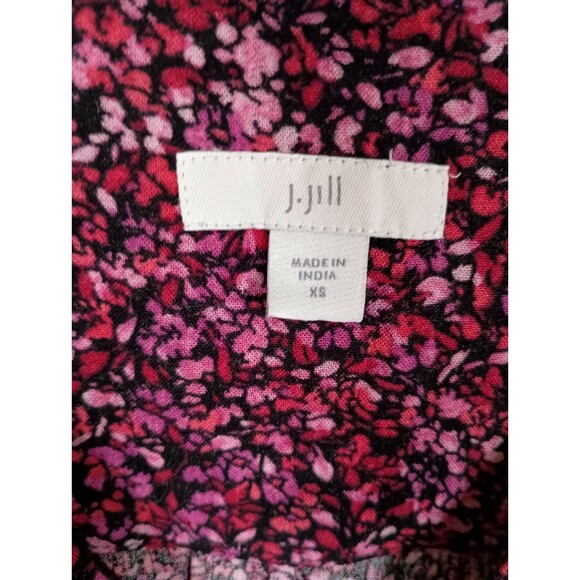 J Jill Dress Pink Floral Knee Length Velvet Trim Long Sleeve V Neck Size XS - Picture 2 of 6